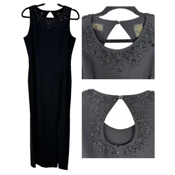 Liz Claiborne Night Black Beaded sleeveless long formal dress side slits Size 10 - Picture 1 of 14